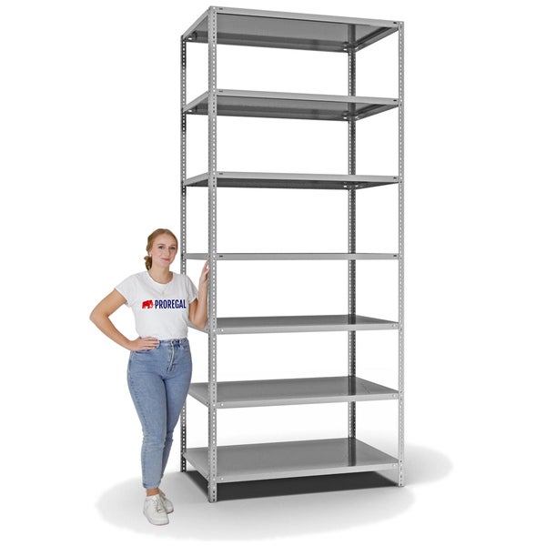 PROREGAL Fachbodenregal Schraubsystem Heavy-Duty Grundregal HxBxT 300 x 130 x 80 cm 7 Ebenen Fachlast 350 kg Beidseitig Nutzbar Verzinkt