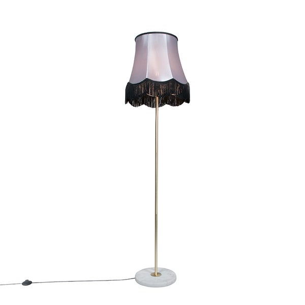 QAZQA - Retro Messing Stehleuchte I Stehlampe I Standleuchte I Lampe I Leuchte mit Lampenschirm Granny B schwarz-grau 45 cm - Kaso I Wohnzimmer I Schlafzimmer - Stahl Rund - LED geeignet E27