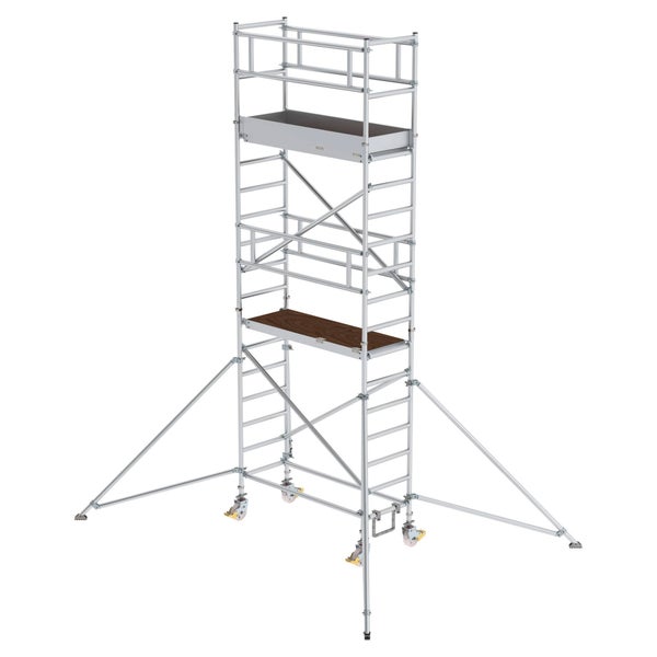 Rollgerüst mit zwei Plattformen aus Holz