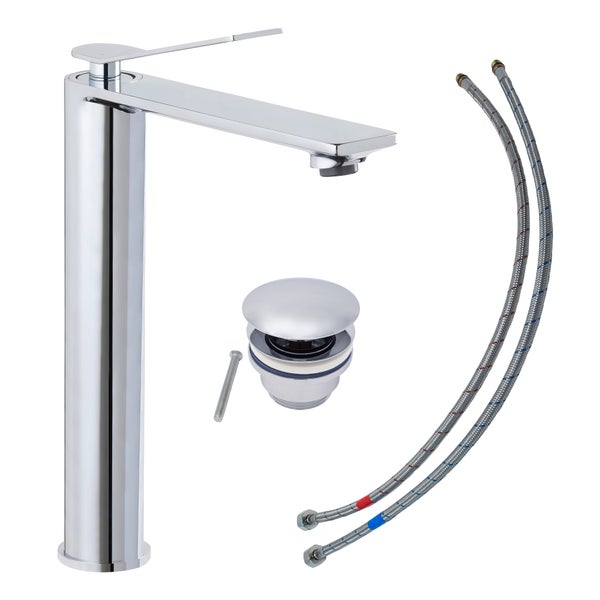 Waschtischarmatur mit Ablaufgarnitur und flexiblen Anschlussschläuchen