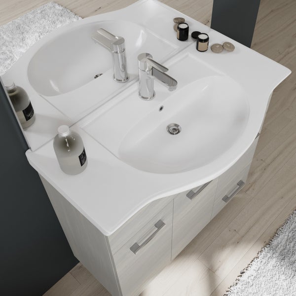 85 cm Badezimmermöbel-Set in Eiche grau Holzoptik | Rimini
