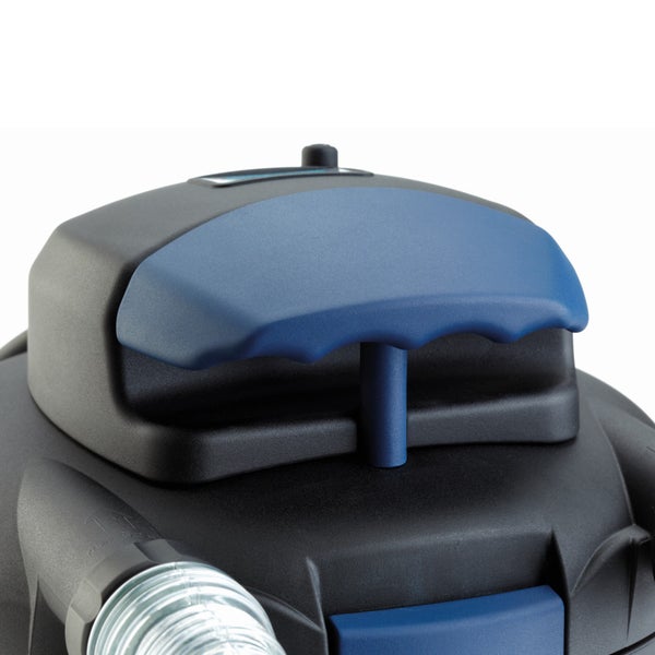 Detailansicht eines Druckfilters für den Gartenteich mit einem blauen Handgriff zur Reinigung.