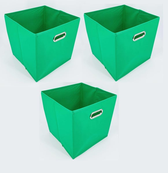 ADOB 3er Set Faltbox, Aufbewahrungsbox, Aufbewahrungskiste in Würfelform mit Griff, Farbe Grün