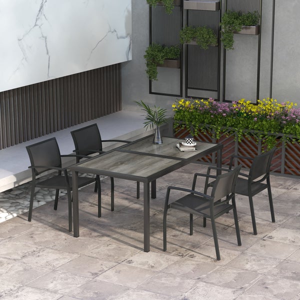 Outsunny 5 tlg. Sitzgruppe Gartenmöbel-Set, Gartengarnitur mit 1 Esstisch, 4 stapelbaren Stühlen, Sitzgarnitur, für Terrasse, Mesh, Dunkelgrau