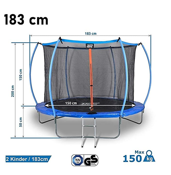 DUNLOP Trampolin 183cm, TÜV geprüft Gartentrampolin Outdoor, Garten Jumping