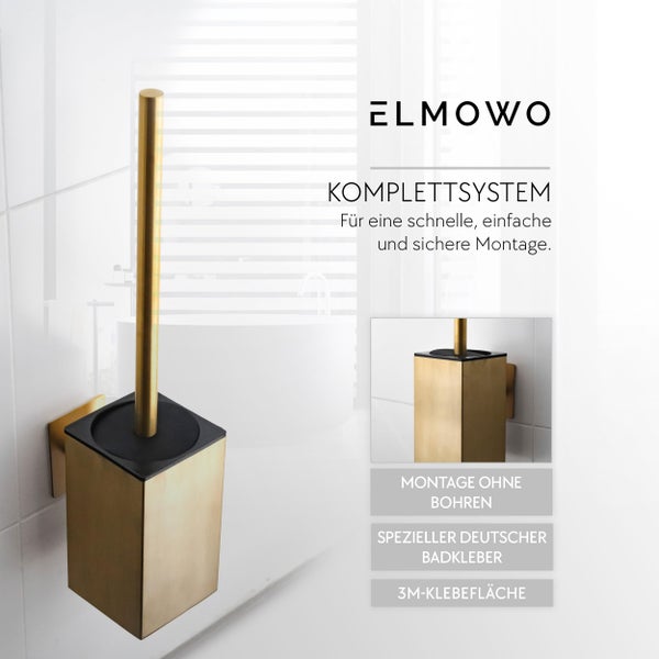 ELMOWO WC Bürstenhalter aus Metall zur Wandmontage ohne Bohren mit speziellem Badkleber für einfache Anbringung im Badezimmer