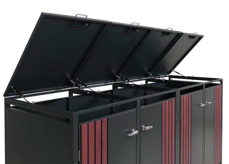 Mülltonnenbox für drei Mülltonnen mit aufklappbarem Deckel