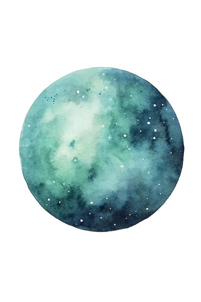 Illustration eines runden blauen Planeten mit weißen Punkten