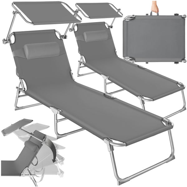 2er Set Gartenliege tectake Chloé 190 x 68 x 65 cm klappbar grau