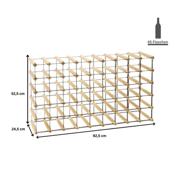 PROREGAL Modulares Weinregal Vinotega Mod Metal HxBxT 52,5 x 92,5 x 24,5 cm 9 x 5 Flaschen Massives Kiefernholz Natur