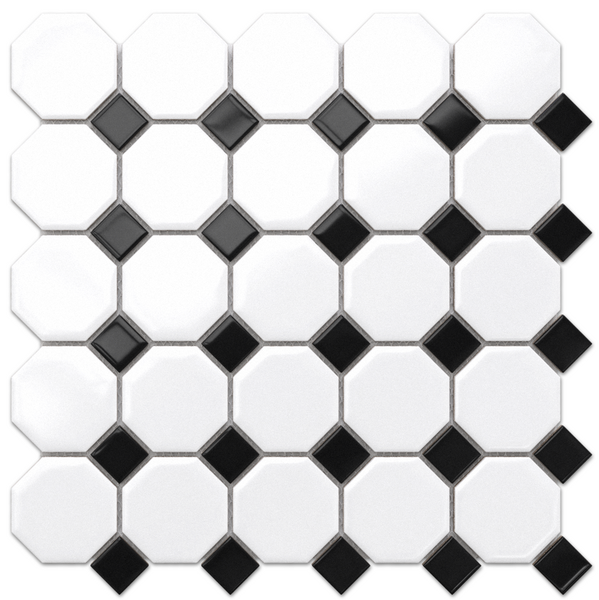 Keramikmosaik auf Netz für Bad oder Küche 29.3cm x 29.3cm - Octagon Castle