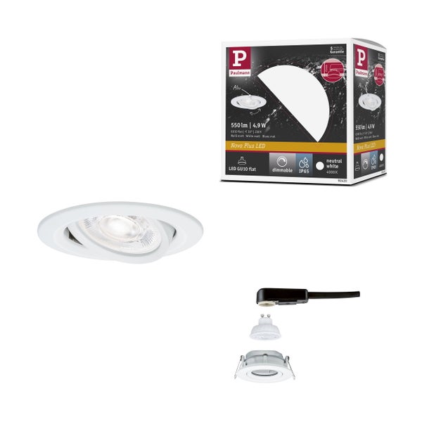 Paulmann Nova Plus LED-Einbaustrahler-Set, Weiß matt, GU10-Leuchtmittel, 550 Lumen, 4,9 Watt, 4000 Kelvin neutralweiß, dimmbar, IP65.