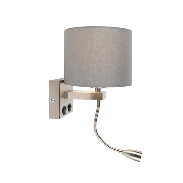 Wandleuchte mit Leselampe und Stoffschirm