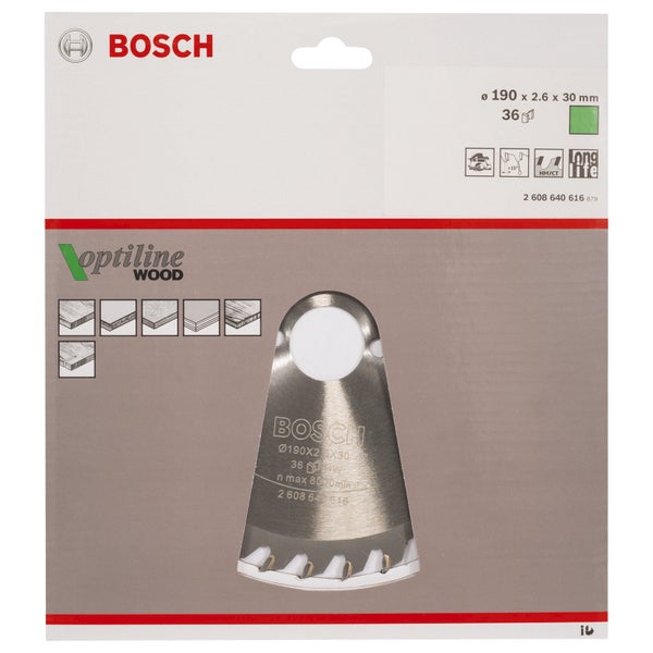Bosch Kreissägeblatt Optiline Wood 190x30x2,6/1,6 mm 36T WZ - 2608640616