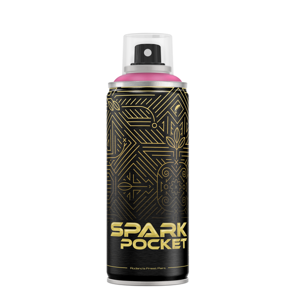 Sprühdose Spark Pocket von Rodaro mit geometrischem Muster auf schwarzem Untergrund