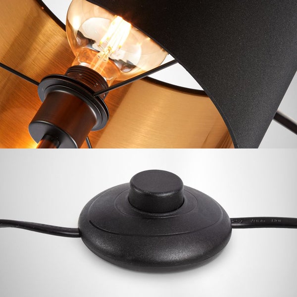 Stehlampe - Schalter, Stoffschirm, E27 Fassung, max. 40W, Schwarz-Gold