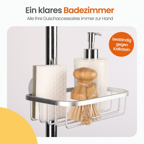 Goliving Duschregal hängend - Duschregal - Kein Bohren - Küchenregal - Spülbeckenorganisator - Badezimmerzubehör - 19,5 cm - 2er Set - Silber