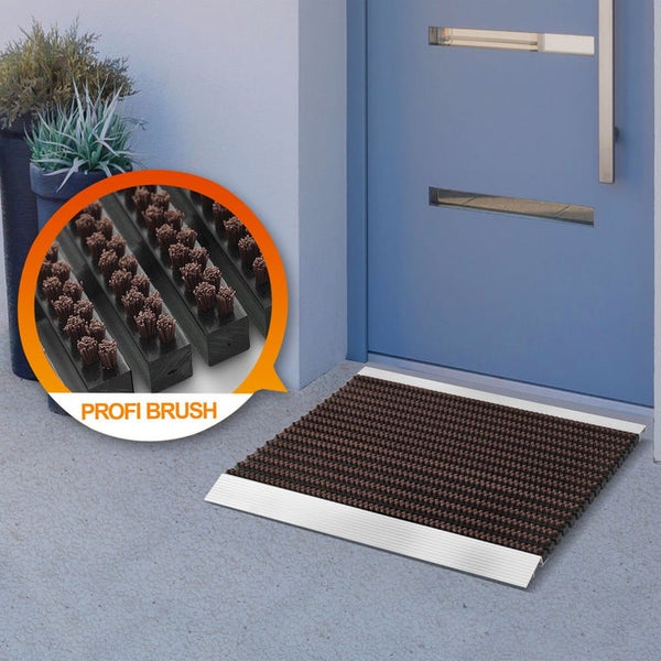 FLOORDIREKT Fußmatte - Profi Brush - Schmutzfangmatte mit Alu-Rahmen - Braun 40 x 60 cm