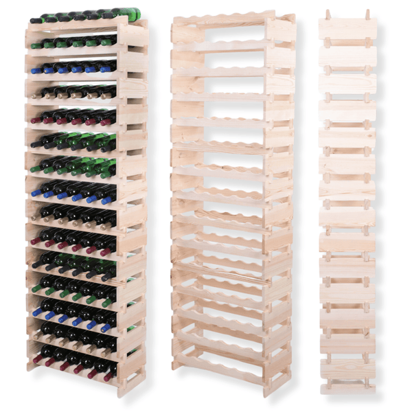 Weinregal VINOTECA FLEX PRO HxBxT 205x65x28cm 90 Flaschen auf 15 Ebenen Massives Kiefernholz Braun geölt