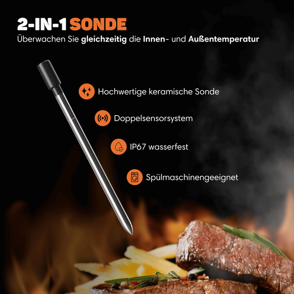 Vulpes Goods Küchenthermometer - Fleischthermometer - mit App - Fleischthermometer - Ofenthermometer und Kochthermometer