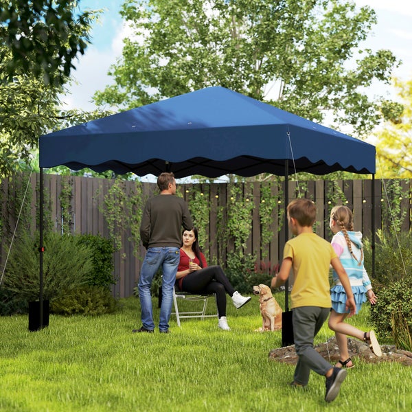 Outsunny Pavillon ca.3x3m, wasserabweisend Stabil Winterfest Pop-up Faltpavillon mit UV Schutz 50+, Faltbar Partyzelt Gartenzelt mit Rolltasche, Gartenpavillon für Camping Garten, Dunkelblau