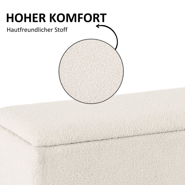 HOMCOM Sitzbank mit Stauraum, Bettbank, Polsterbank mit Klappdeckel, Samtoptik, Truhenbank, für Wohnzimmer, Schlafzimmer, Cremeweiß, 95 x 38 x 45 cm