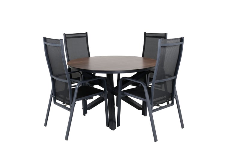Llama Gartenset Tisch Ø120cm und 4 Stühle Copacabana schwarz, braun. 120 X 120 X 75 cm