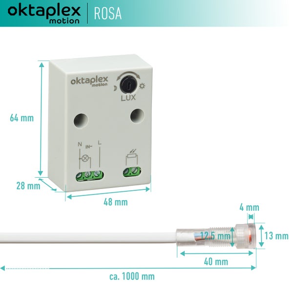 Oktaplex Rosa Dämmerungsschalter mit Dämmerungssensor IP65 1m Kabel Weiß