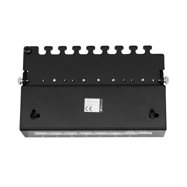 Desktop Patchpanel Kategorie 6A mit acht Ports und Kabelmanagement für die Wandmontage.