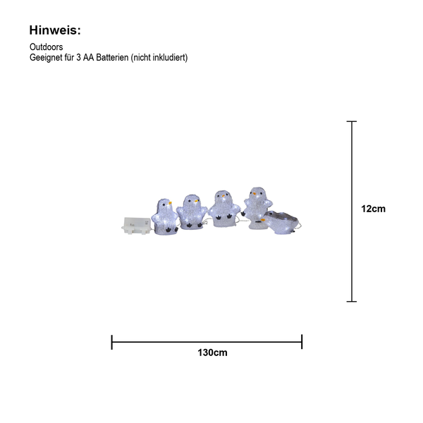 Pinguin Lichterkette für den Außenbereich, 130 cm breit und 12 cm hoch