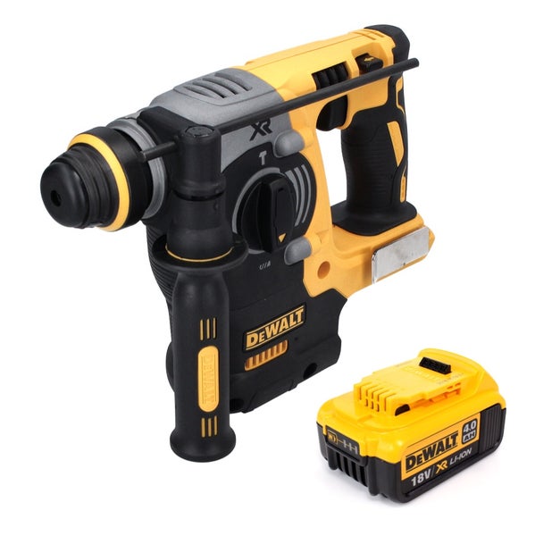 DeWalt Akku-Bohrhammer mit Zusatzhandgriff und einem 18 Volt Lithium-Ionen-Akku mit 4,0 Amperestunden.