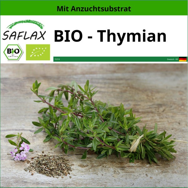 SAFLAX  - BIO - Thymian - Thymus vulgaris - 800 Samen - Mit keimfreiem Anzuchtsubstrat