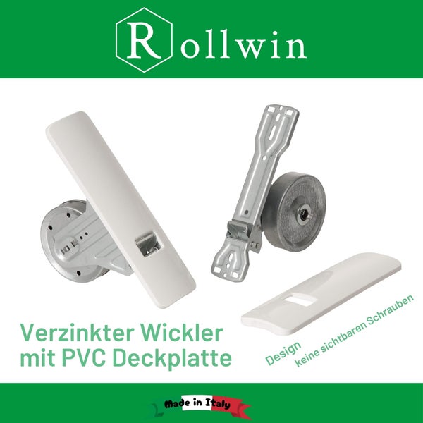 Rollwin Rolladen Gurtwickler Unterputz 165mm bis 185mm Lochabstand anpassbar für Mauerkasten mit Gurtwickler Blende zum Clippen Weiß - ohne Gurt - für 23mm Rolladengurt geeignet für Wickler