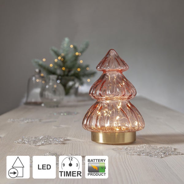 Dekorativer LED-Weihnachtsbaum aus Glas mit Timer und Batteriebetrieb