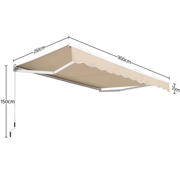 Ausziehbare Markise mit den Maßen 250 cm mal 300 cm mal 150 cm