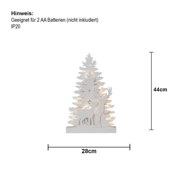 Dekorative Weihnachtsbeleuchtung mit Hirsch- und Tannenbaum Motiven, 44x28 Zentimeter