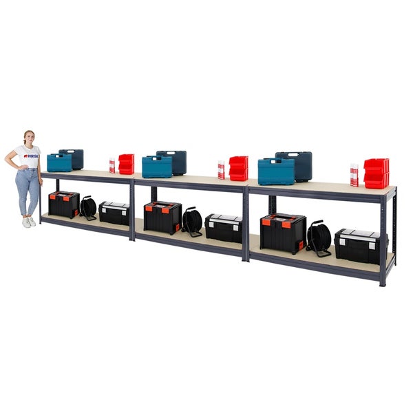 PROREGAL Mega Deal 3x Höhenverstellbare Werkbank DINO HxBxT 90x160x60cm Traglast 600kg Grau, Werktisch, Arbeitstisch