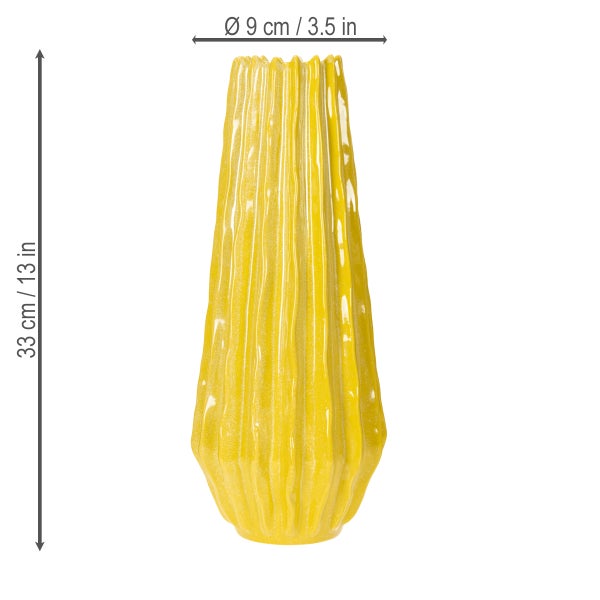 Gelbe Blumenvase aus Keramik, 33 cm hoch und 9 cm Durchmesser