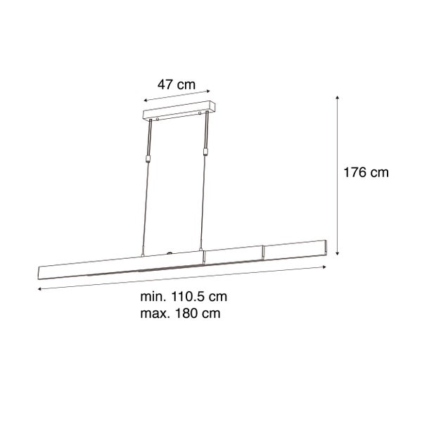Technische Zeichnung einer LED-Pendelleuchte mit Maßangaben