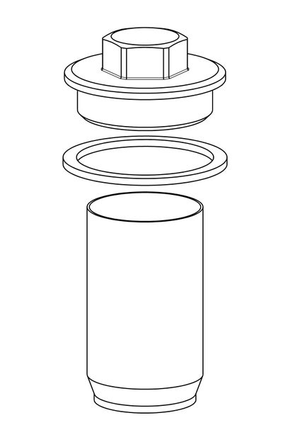 Technische Zeichnung eines Blindstopfens für Heizkörper in Explosionsdarstellung mit Dichtungsring.