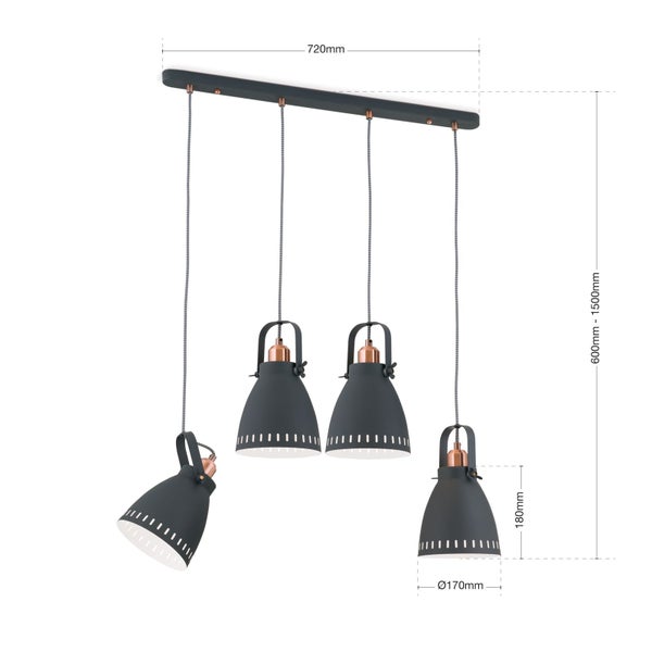 Hängeleuchte Theke 72 cm x 17 cm Schwarz 4 x E27