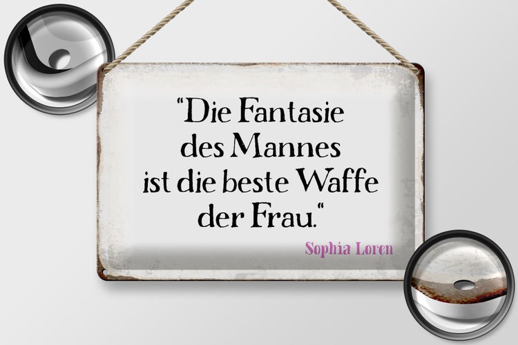 Blechschild Spruch 30x20cm Fantasie des Mannes beste Waffe