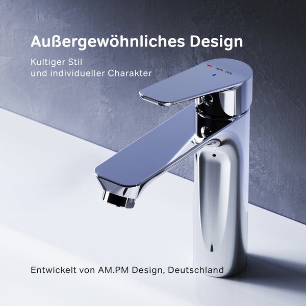 Moderne Einhebel Waschtischarmatur aus Metall in glänzender Optik von AM.PM Design Deutschland für das Badezimmer.