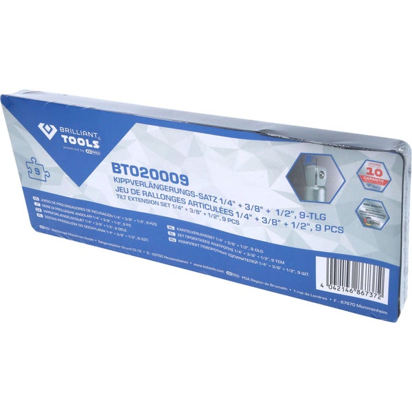 Brilliant Tools Kippverlängerungssatz 1/4 Zoll plus 3/8 Zoll plus 1/2 Zoll, 9-teilig