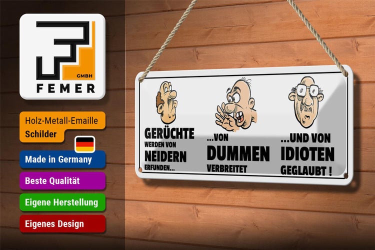 Blechschild Spruch 27x10cm Gerüchte werden von Neidern Dekoration