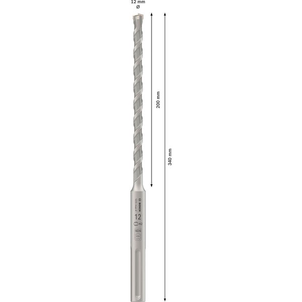 Bosch Hammerbohrer SDS max-4 mit einer Länge von 340 mm und einem Durchmesser von 12 mm.