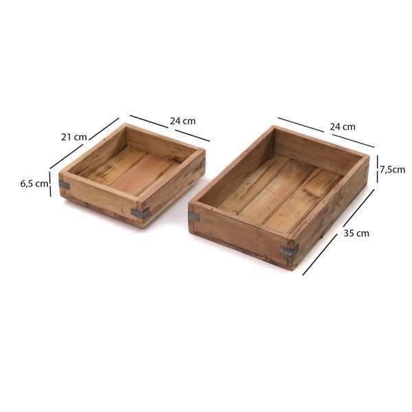 Kisten-Set Trays 2-tlg. Mahagoni Holz, stapelbar naturfarben