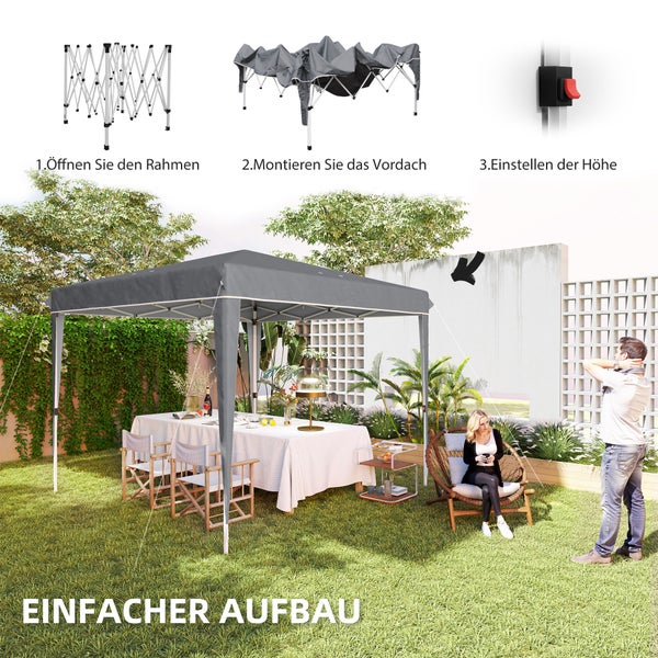 Outsunny Pavillon 3x3m, wasserabweisend Stabil Winterfest Pop-up Faltpavillon, UV Schutz 50+, Faltbar Partyzelt Gartenzelt mit Tasche, Gartenpavillon für Camping Garten, Hellgrau