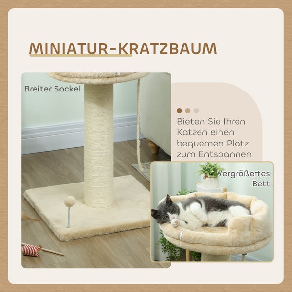 Miniatur-Kratzbaum mit breitem Sockel und Katzenbett