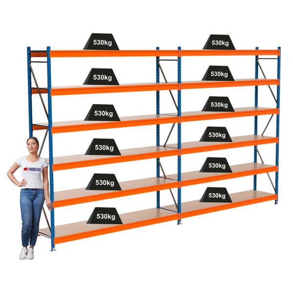 Regalsystem mit mehreren Ebenen und hoher Traglast von 530 Kilogramm pro Ebene